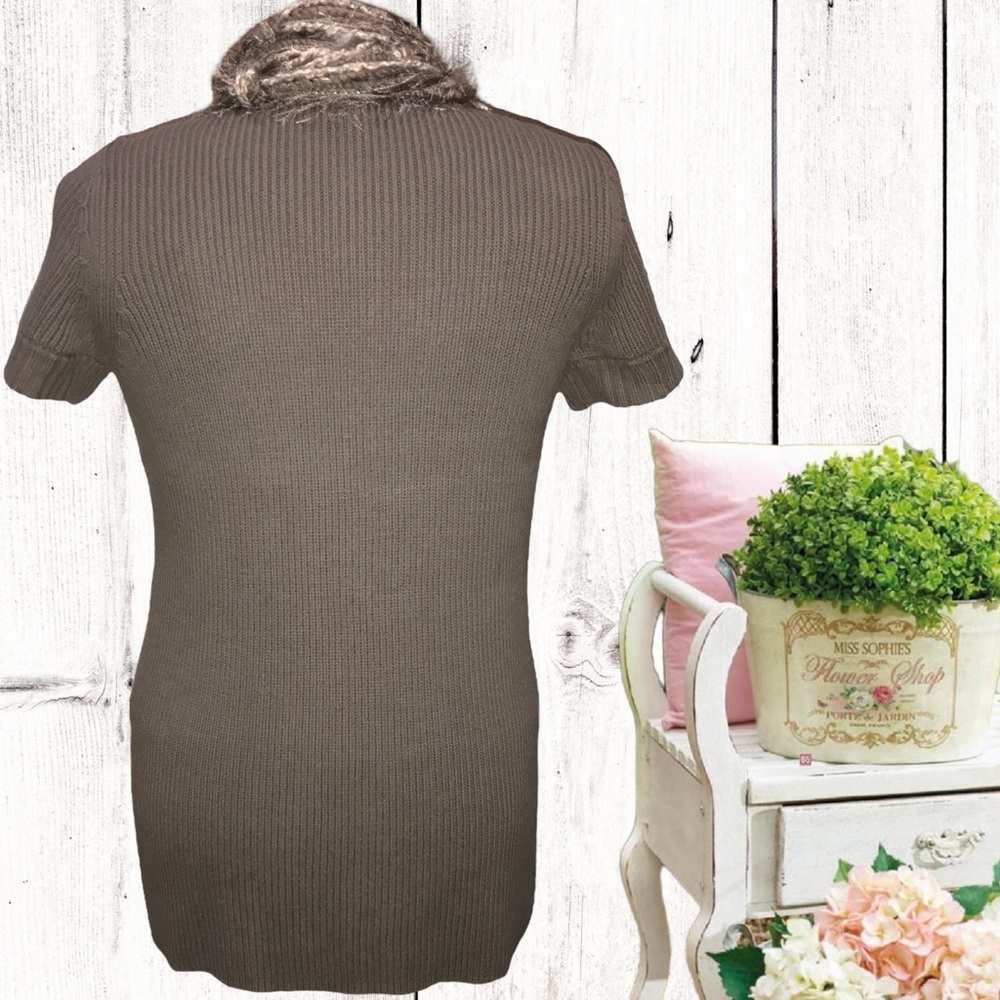 ANN TAYLOR Mid-Length Ribbed Knit Open Front Short Sleeve Cardigan - Picture 3 of 11